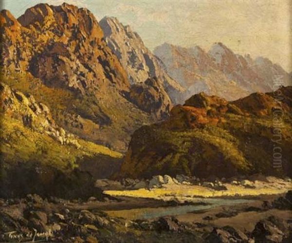 A Mountainous Landscape Oil Painting by Tinus de Jongh