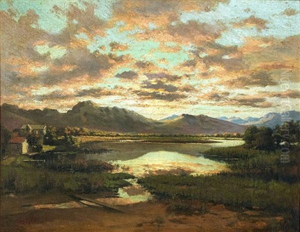 Lagoon At Sunset Oil Painting by Tinus de Jongh