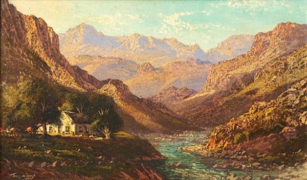 A River Through The Mountains Oil Painting by Tinus de Jongh