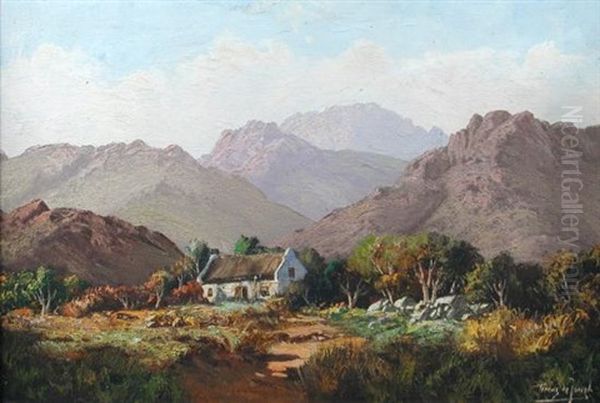 Cottage In A Mountainous Landscape Oil Painting by Tinus de Jongh