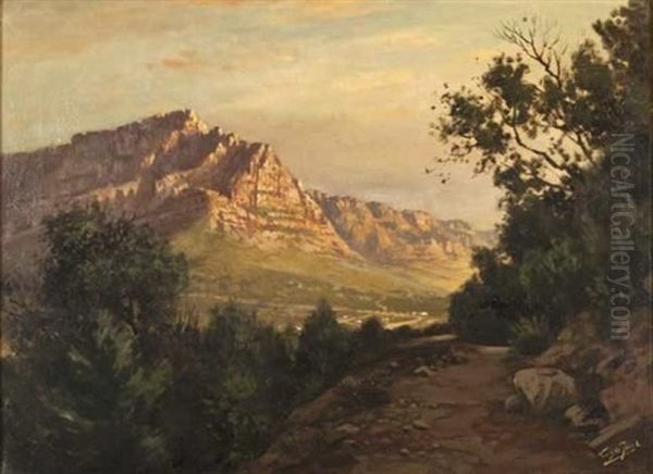 A View Of Table Mountain And The Twelve Apostles From Kloof Nek Oil Painting by Tinus de Jongh