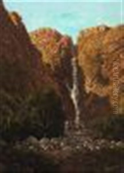 Waterfall Oil Painting by Tinus de Jongh