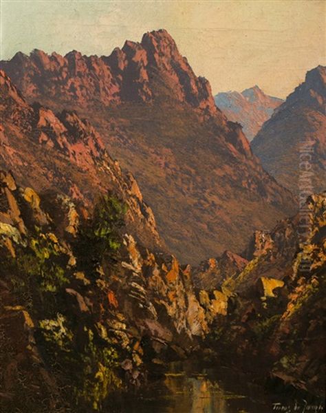 River Through Valley Oil Painting by Tinus de Jongh