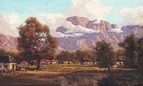 Kirstenbosch Cottages Oil Painting by Tinus de Jongh