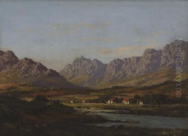 Homestead In A Mountainous Setting Oil Painting by Tinus de Jongh