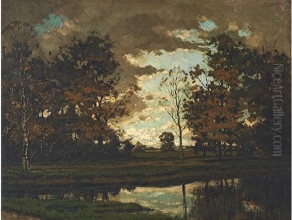 Autumnal Landscape With Canal Oil Painting by Tinus de Jongh