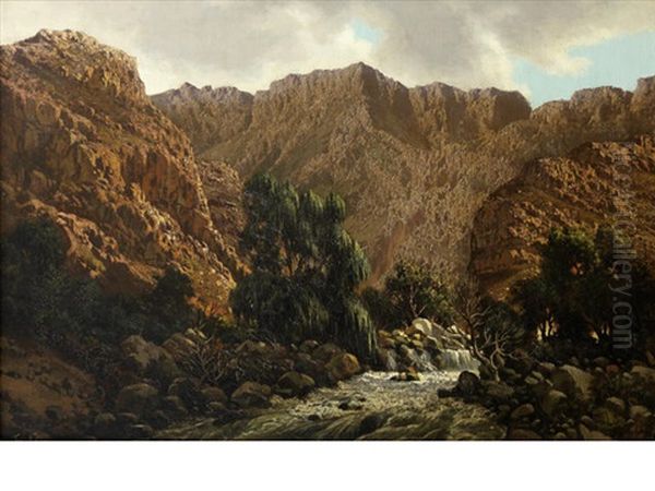 Mountainous Landscape Oil Painting by Tinus de Jongh