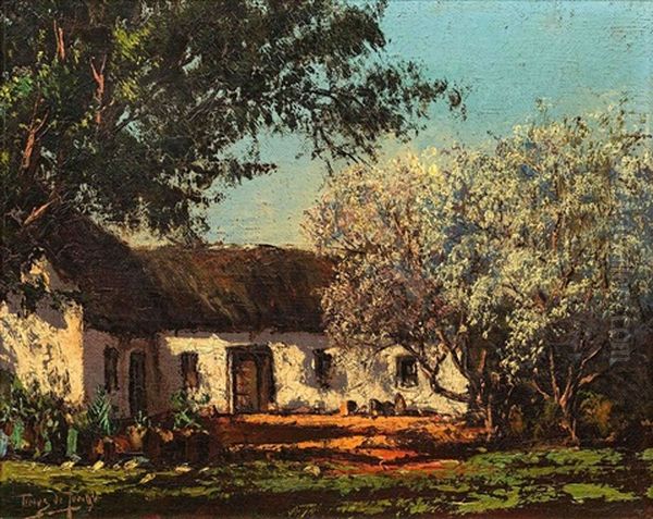 Cottage With Apple Tree In Blossom Oil Painting by Tinus de Jongh