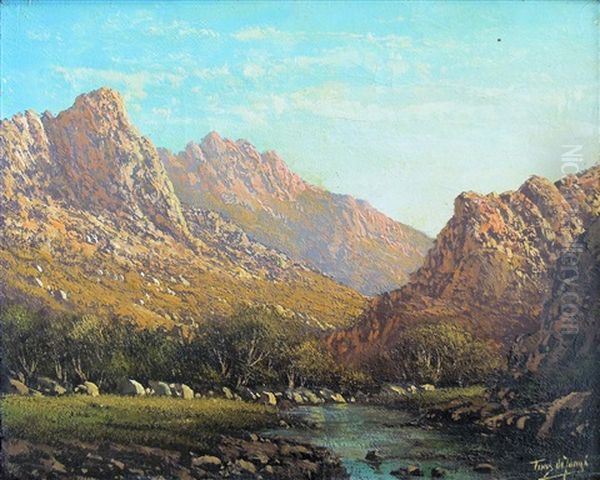 Mountainous Landscape With River Oil Painting by Tinus de Jongh