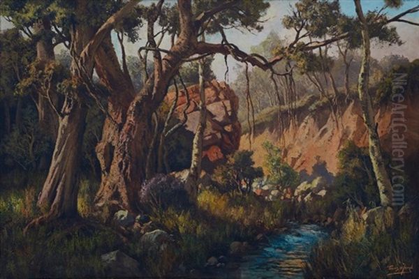 Wooded Landscape With Stream Oil Painting by Tinus de Jongh