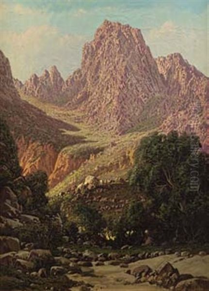 Mountainous Landscape Oil Painting by Tinus de Jongh