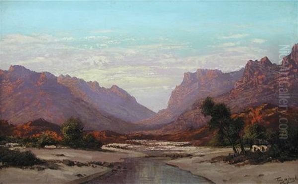 South African Scene With Mountains Oil Painting by Tinus de Jongh