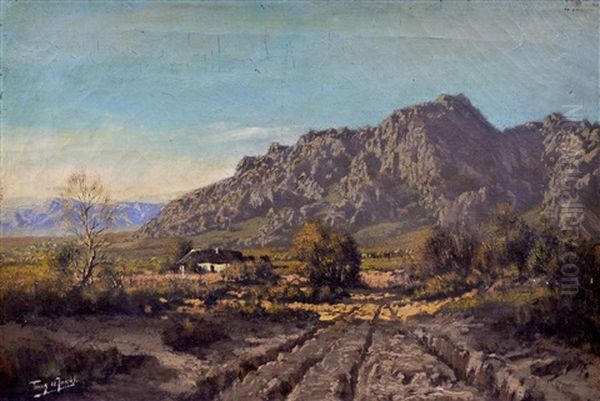 South African Landscape With Homestead by Tinus de Jongh