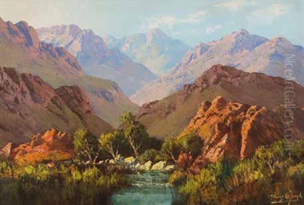 Extensive Mountainous Landscape Oil Painting by Tinus de Jongh