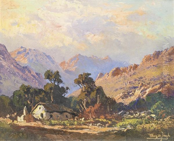 Cottage In A Mountain Landscape Oil Painting by Tinus de Jongh