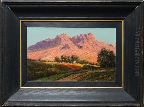 South African Landscape With White Buildings Oil Painting by Tinus de Jongh