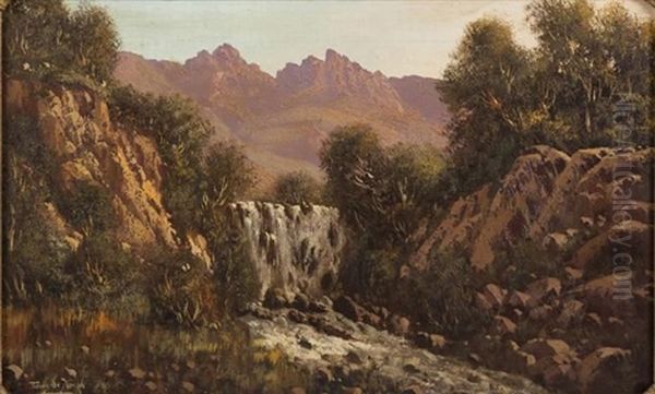 Waterfall In An Extensive Landscape by Tinus de Jongh