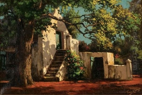 Cape Dutch House With Stairs Leading To A Loft Oil Painting by Tinus de Jongh