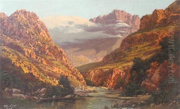 A River Running Through A Ravine Oil Painting by Tinus de Jongh