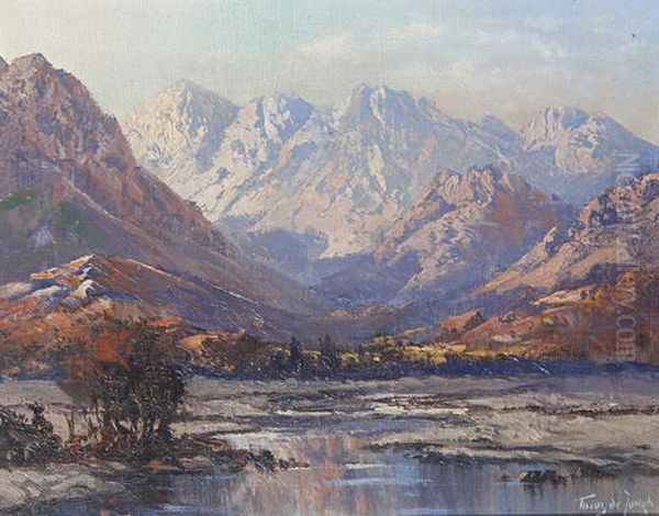 Western Cape Mountains (+ Another; Pair) Oil Painting by Tinus de Jongh