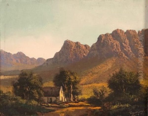 Mountainous Landscape With Farmhouse Oil Painting by Tinus de Jongh