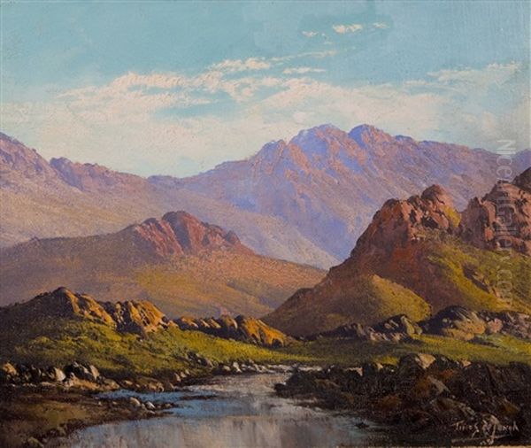 River Mountainscape Oil Painting by Tinus de Jongh