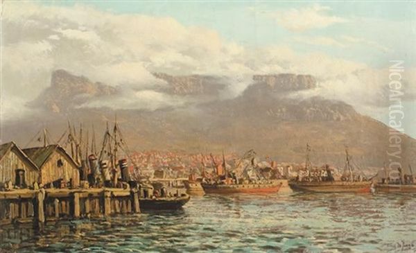 A View Of Cape Town Harbour Oil Painting by Tinus de Jongh