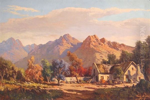 A Cottage In A Mountainous Landscape Oil Painting by Tinus de Jongh