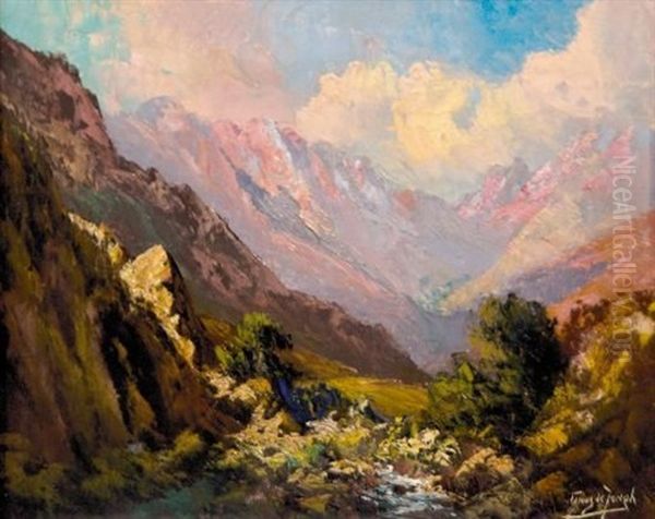 A View Of Mountains In The Late Afternoon Sunlight Oil Painting by Tinus de Jongh