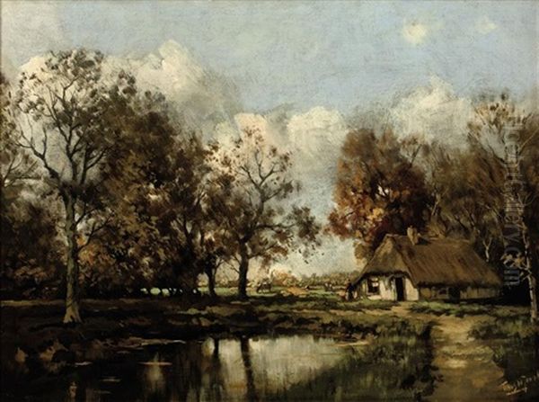 A Dutch Farmhouse Oil Painting by Tinus de Jongh