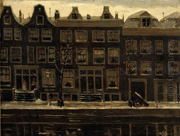 Canal Houses In Winter Oil Painting by Tinus de Jongh