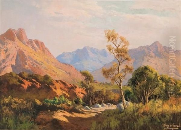 Sunlit Mountainscape Oil Painting by Tinus de Jongh