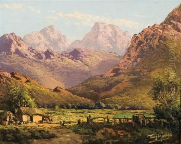 Farm Landscape In The Mountains Oil Painting by Tinus de Jongh