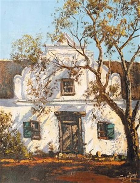 Cape Gabled Homestead Oil Painting by Tinus de Jongh