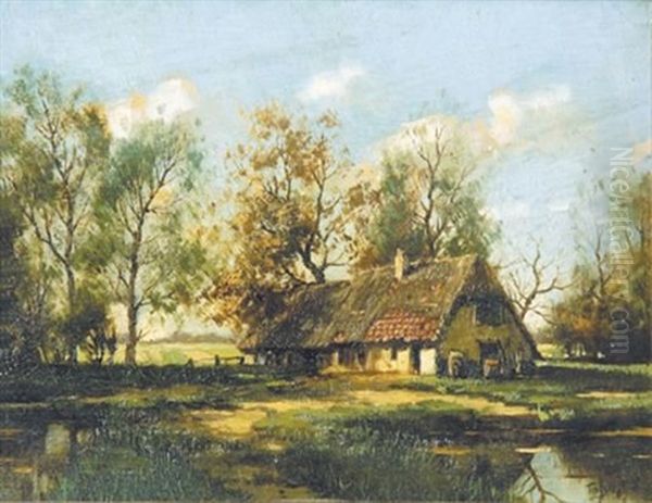 A Dutch Farmhouse Oil Painting by Tinus de Jongh