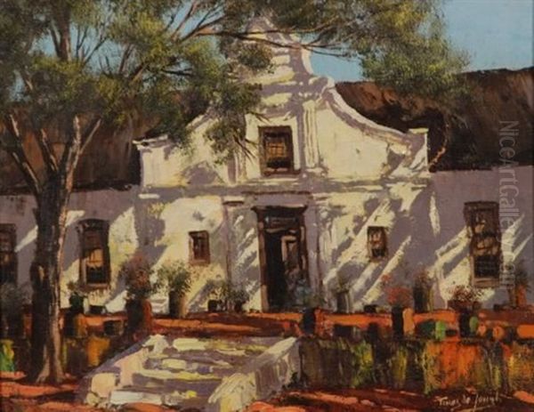 A Cape Dutch Homestead Oil Painting by Tinus de Jongh