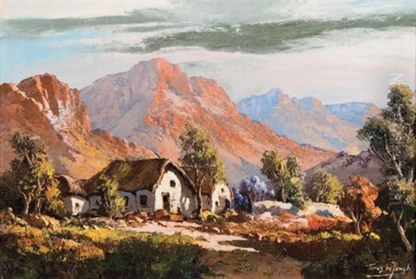 Cottages In The Mountains Oil Painting by Tinus de Jongh