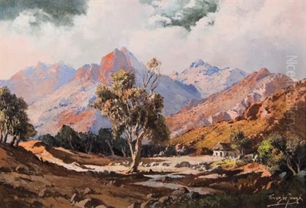 A Mountain Landscape With A Rural Hut Oil Painting by Tinus de Jongh