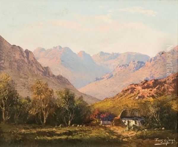 Landscape With A Cottage Oil Painting by Tinus de Jongh