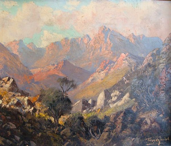 A Mountainous Landscape Oil Painting by Tinus de Jongh