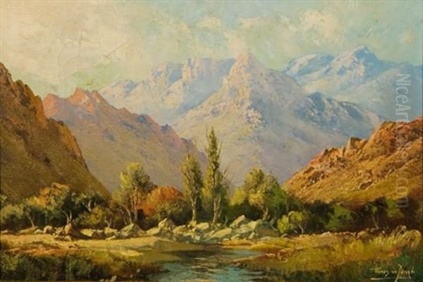 A Landscape With A Mountain Stream Oil Painting by Tinus de Jongh