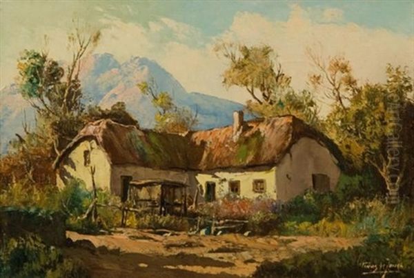 A Thatched Cottage Oil Painting by Tinus de Jongh