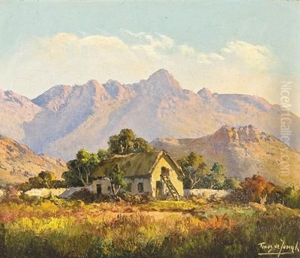 A Cottage In A Mountainous Landscape Oil Painting by Tinus de Jongh