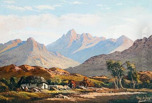 Country Cottage With Mountainous Landscape Beyond Oil Painting by Tinus de Jongh