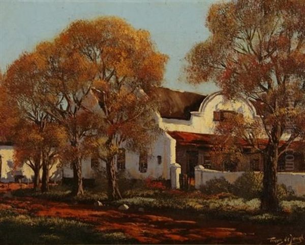 A Cape Homestead Oil Painting by Tinus de Jongh