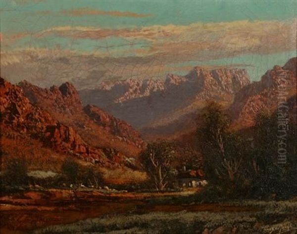 Cottages In A Mountainous Landscape Oil Painting by Tinus de Jongh