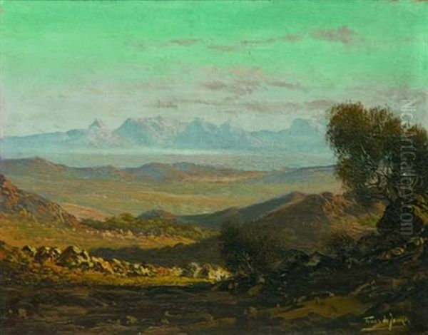 A Mountainous Landscape Oil Painting by Tinus de Jongh