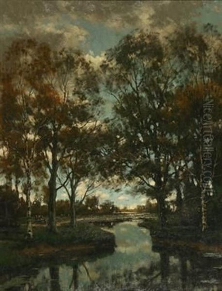 Dutch River Scene Oil Painting by Tinus de Jongh