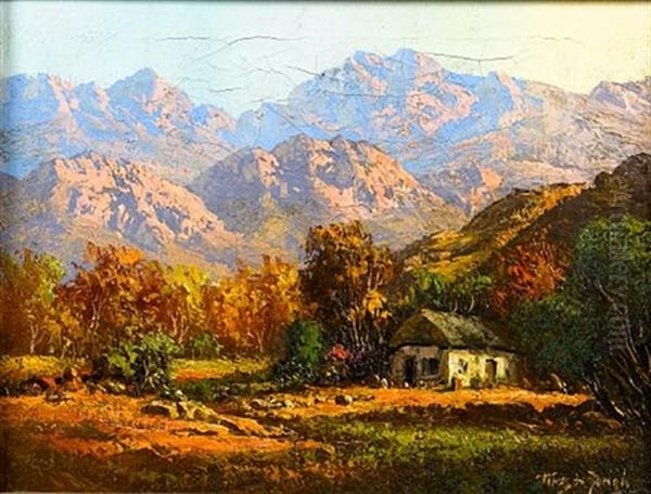 Cottage In A Cape Landscape Oil Painting by Tinus de Jongh