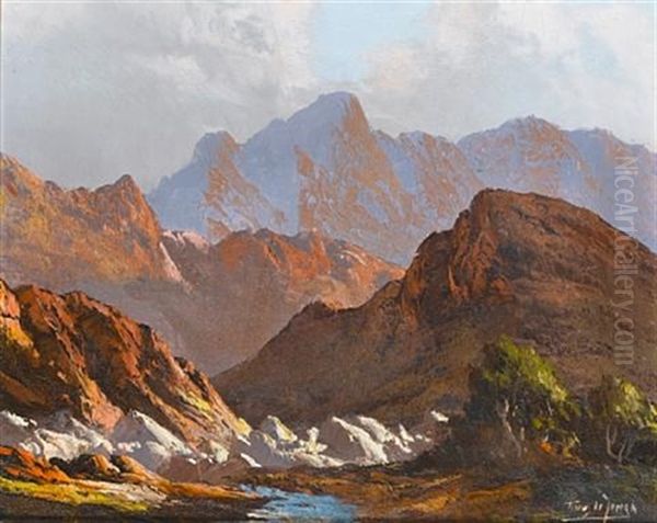 Mountain Scene Oil Painting by Tinus de Jongh